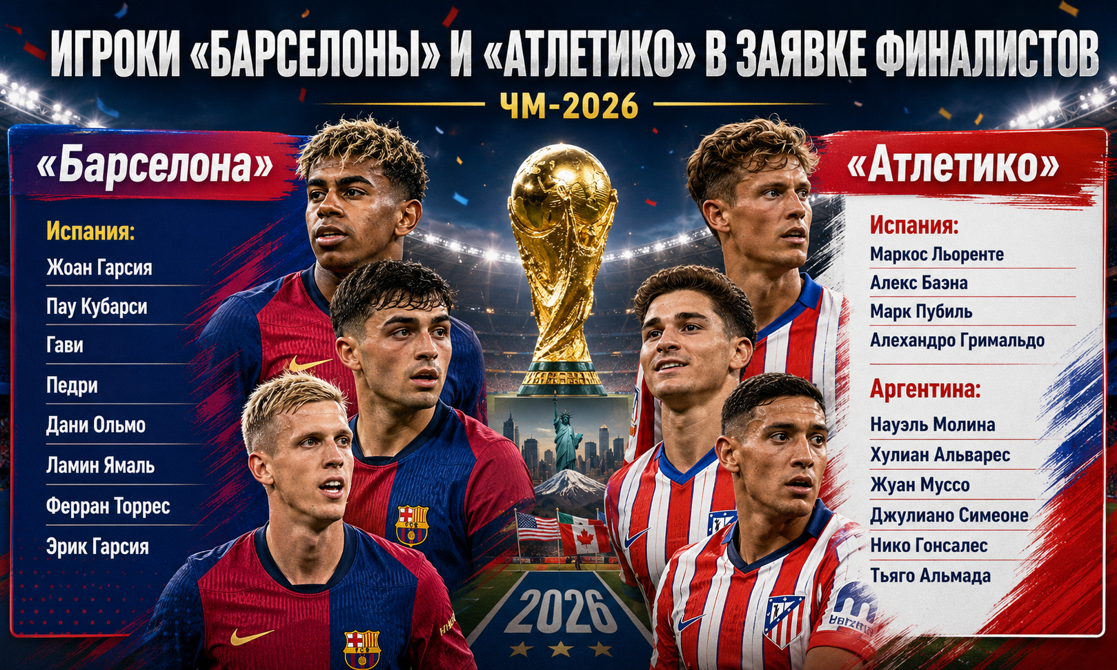 Игроки Барселоны и Атлетико в составе сборных Испании и Аргентины Игроки Барселоны и Атлетико в составе сборных Испании и Аргентины