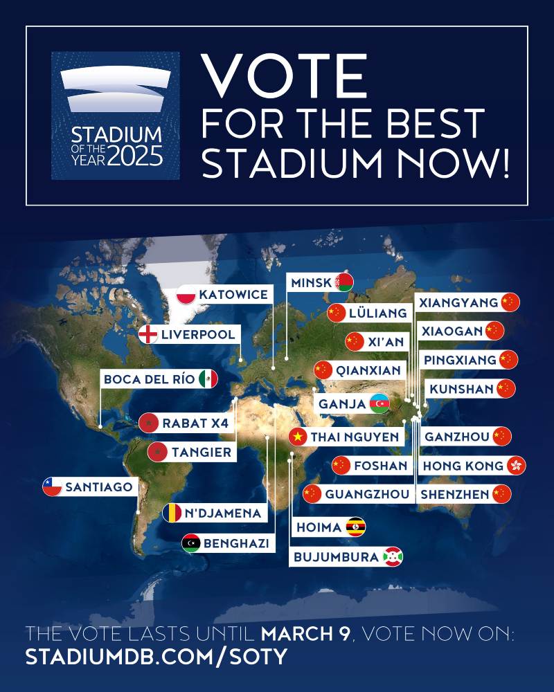 Stadium of the Year map of nominated stadiums